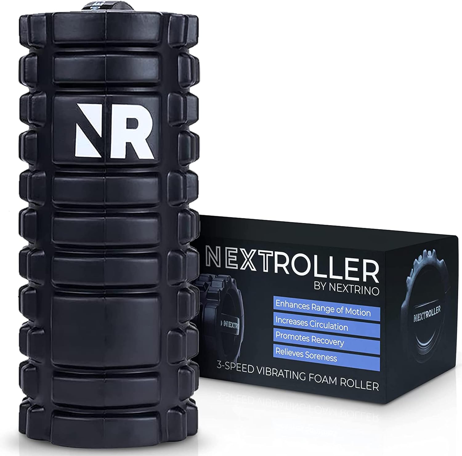 Nextrino Vibrating Foam Roller for Back Legs Pain Relief, Trigger Point Muscle Massage Roller for Exercise, Pre & Post Workout Physical Therapy Tool for Stretches Recovery at Home Gym Pack of 2
