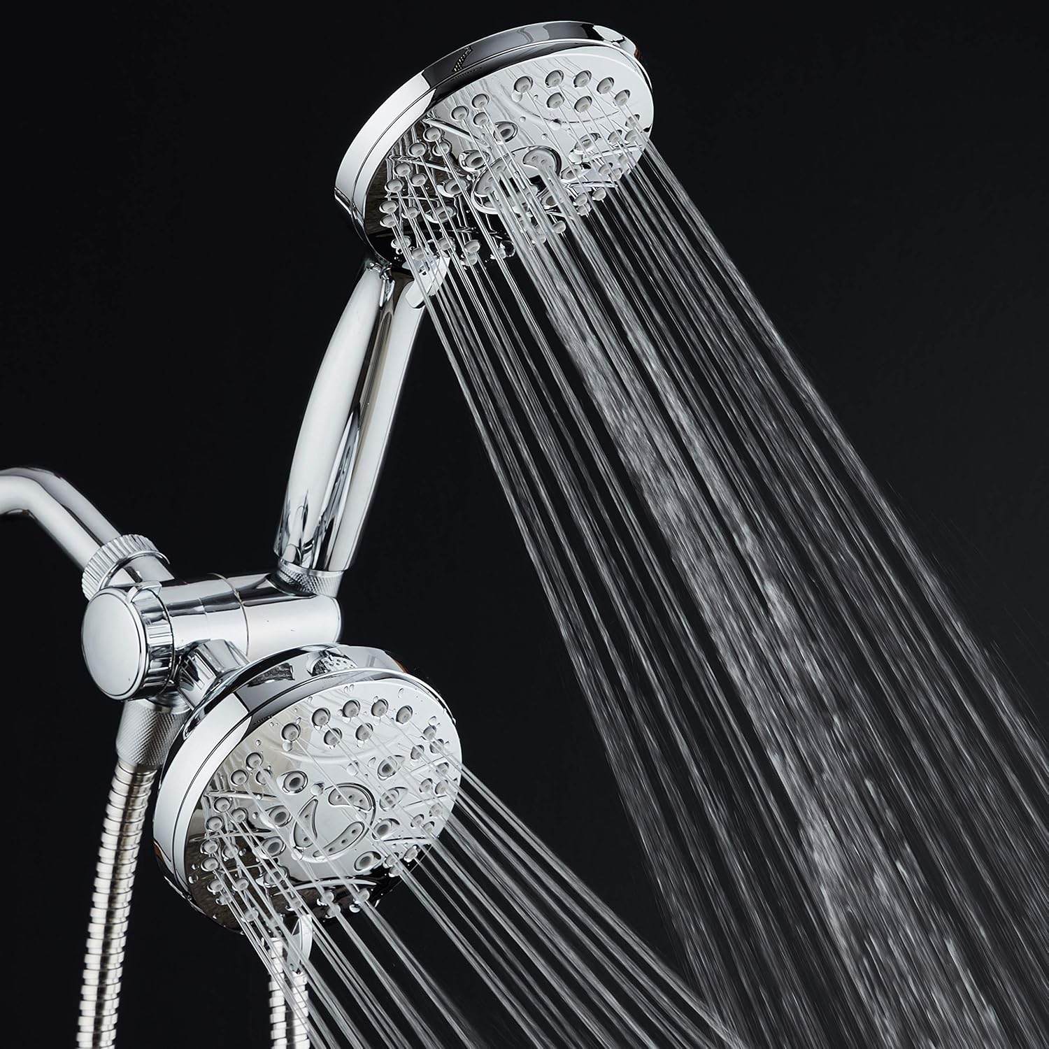AquaSpa High Pressure 48-mode Luxury 3-way Combo &ndash; Dual Rain & Handheld Shower Head &ndash; Extra Long 6 Foot Stainless Steel Hose &ndash; Extra Large Face &ndash; Anti Clog Jets &ndash; All Chrome Finish &ndash; Top US Brand