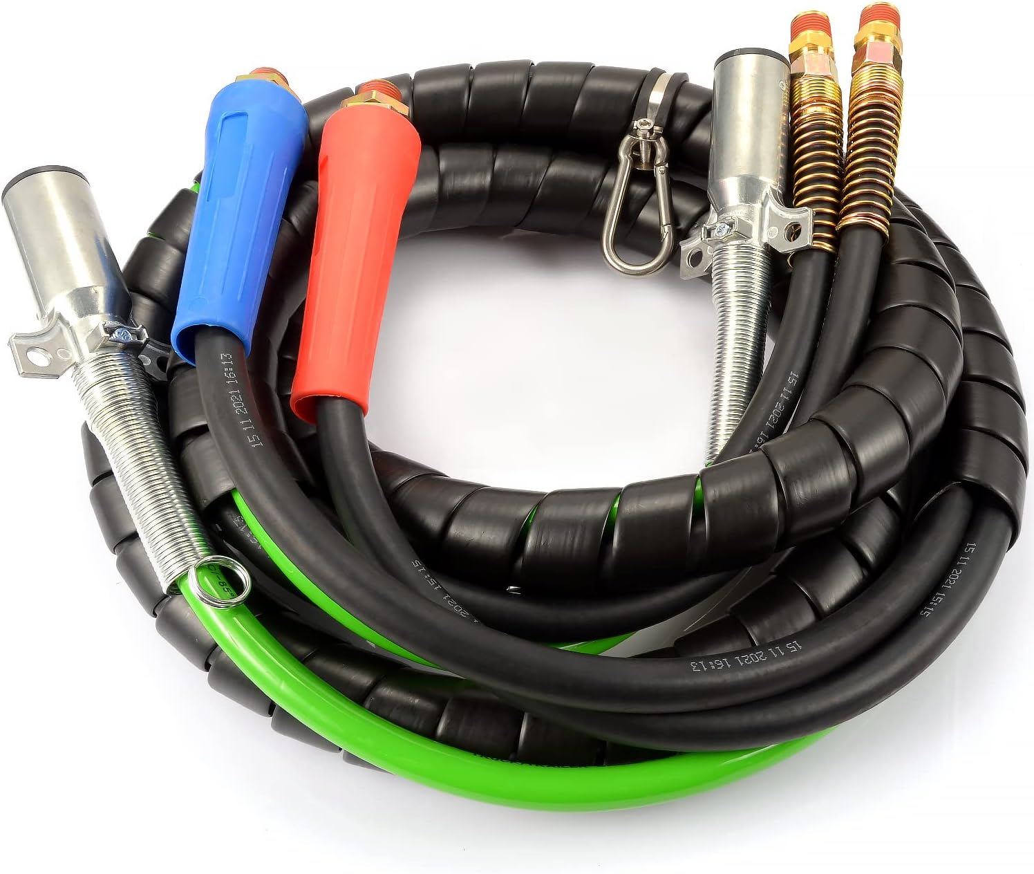 ZIQUN 12ft 3 in 1 Wrap Air Power Line, 7 Way Glad Hand Air Hose, ABS Semi Air Hose ABS Electrical Air Line Hose Assemblies for Semi Truck, Trailer, Tractor(TR813215)