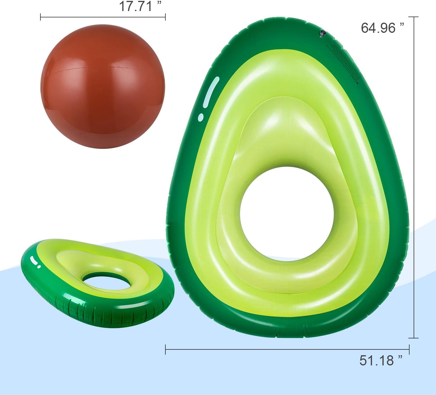 OBUBY Inflatable Avocado Pool Float Floatie with Ball Fun Pool Floats Floaties Summer Swimming Pool Raft Lounge Beach Floaty Party Toys for Kids Adults