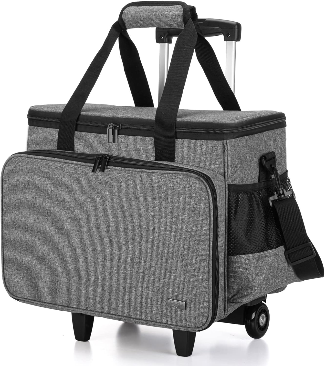 Luxja Sewing Machine Case with Detachable Dolly and Removable Bottom Pad, Rolling Sewing Machine Tote Fits for Most Standard Sewing Machines, Gray
