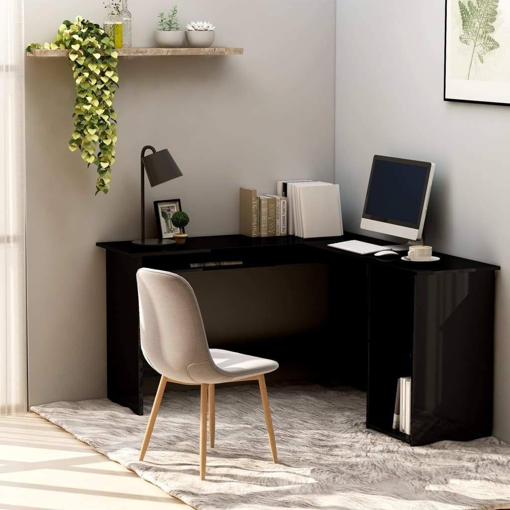 vidaXL L-Shaped Corner Desk High Gloss Black 47.2x22x55.1x22x29.5x22 Chipboard