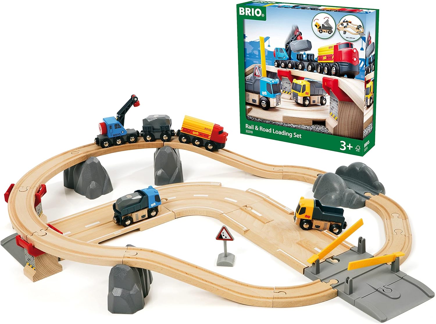 BRIO World 33210 - Rail & Road Loading Set - 32 Piece Wooden Toy Train Set for Kids Age 3 and Up Pack of 2