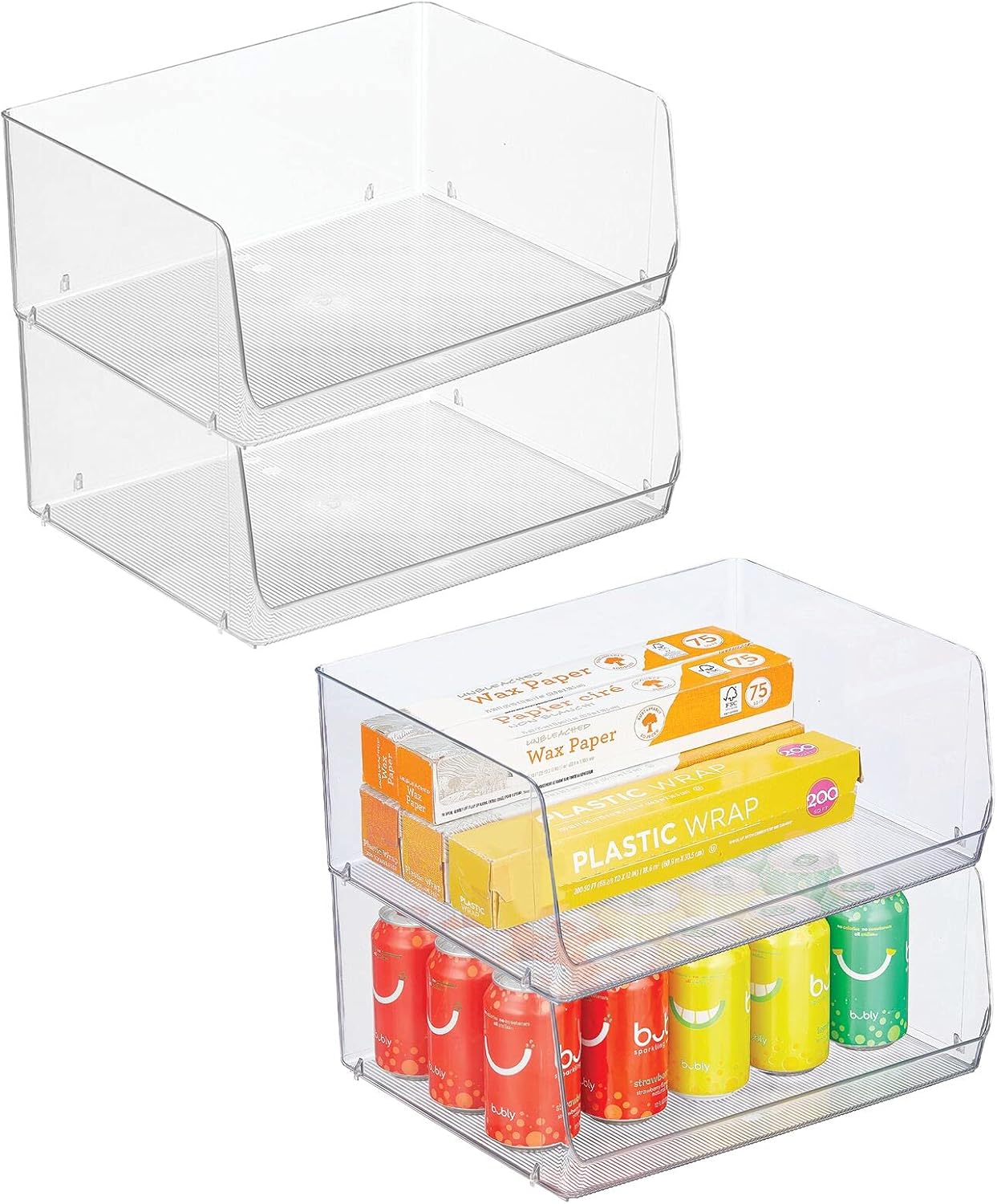 mDesign Modern Stackable Plastic Open Front Dip Storage Organizer Bin Basket for Kitchen Organization - Shelf, Cupboard, Cabinet, and Pantry Organizing Decor - Ligne Collection - 4 Pack - Clear