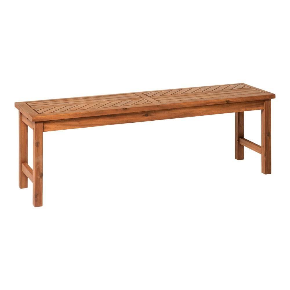 Walker Edison Furniture Company Brown Acacia Wood Modern Patio Dining Bench