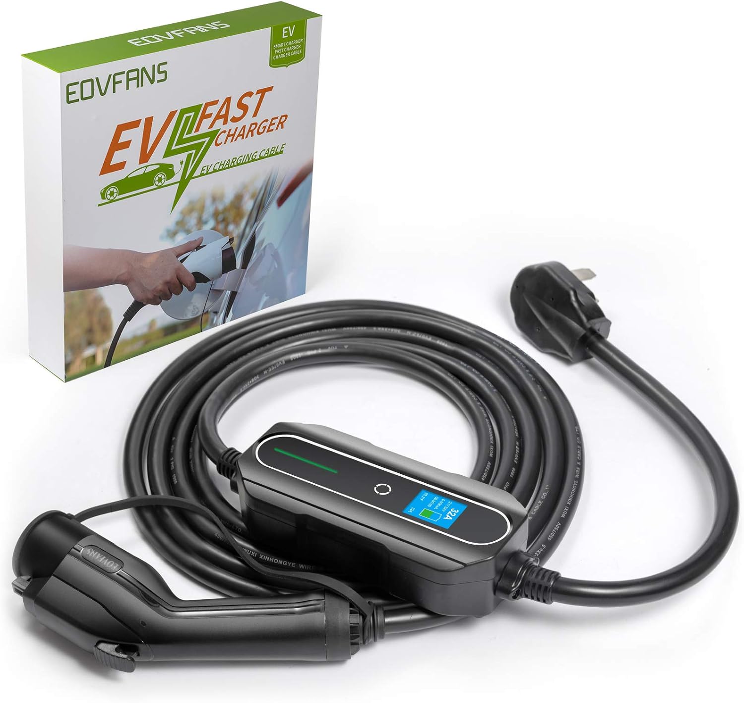 EOVFANS Home Portable EV Charger,NEMA14-50 220V-240V Upgraded Electric Vehicle Charging Cable,32 Amp EV Charger Level 2 for J1772 EV Car Charger(Black)