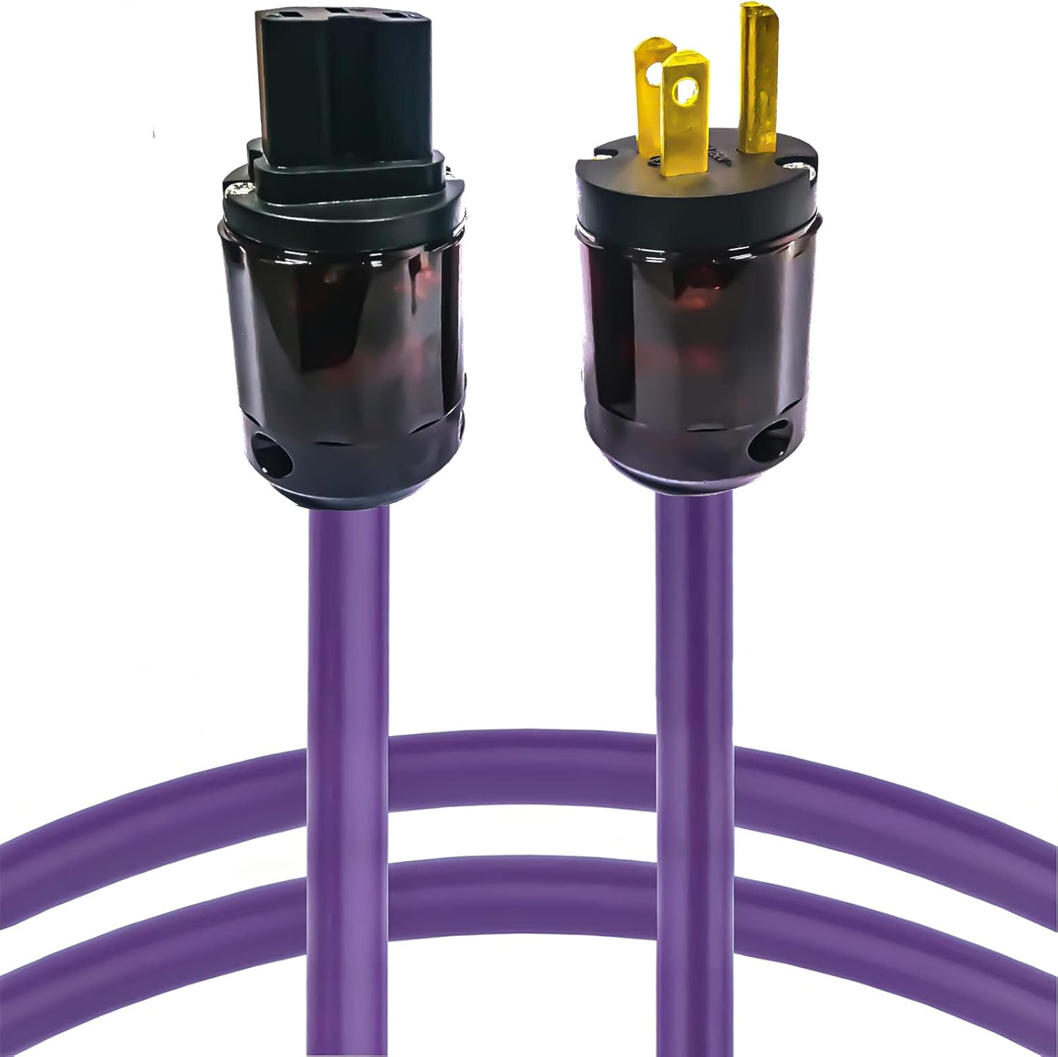 Audiophile HiFi Audio Power Cable, 12AWG 7N OCC US AC Mains Supply Power Cord, 24K Gold Plated Plug and IEC320-C15 Female Connector, 125V/15A for Subwoofer, Amplifier, HDTV.(6.6FT/2M) Pack of 2