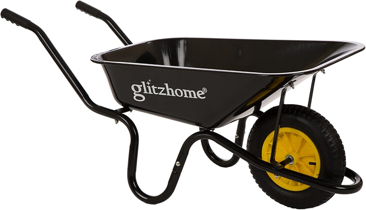 Glitzhome GH10017 Steel Framed Plastic Garden Wheelbarrow Utility Dump Cart, Black