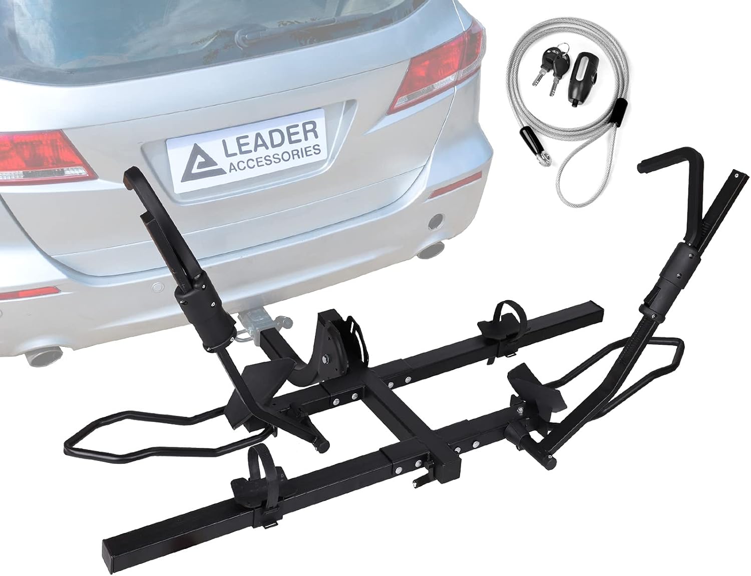 Leader Accessories Tire Clamping 2-Bike Platform Style Hitch Mount Bike Rack, Locking Tray Style Bicycle Carrier Racks Foldable Rack for Cars, Trucks, SUV and Minivans with 2