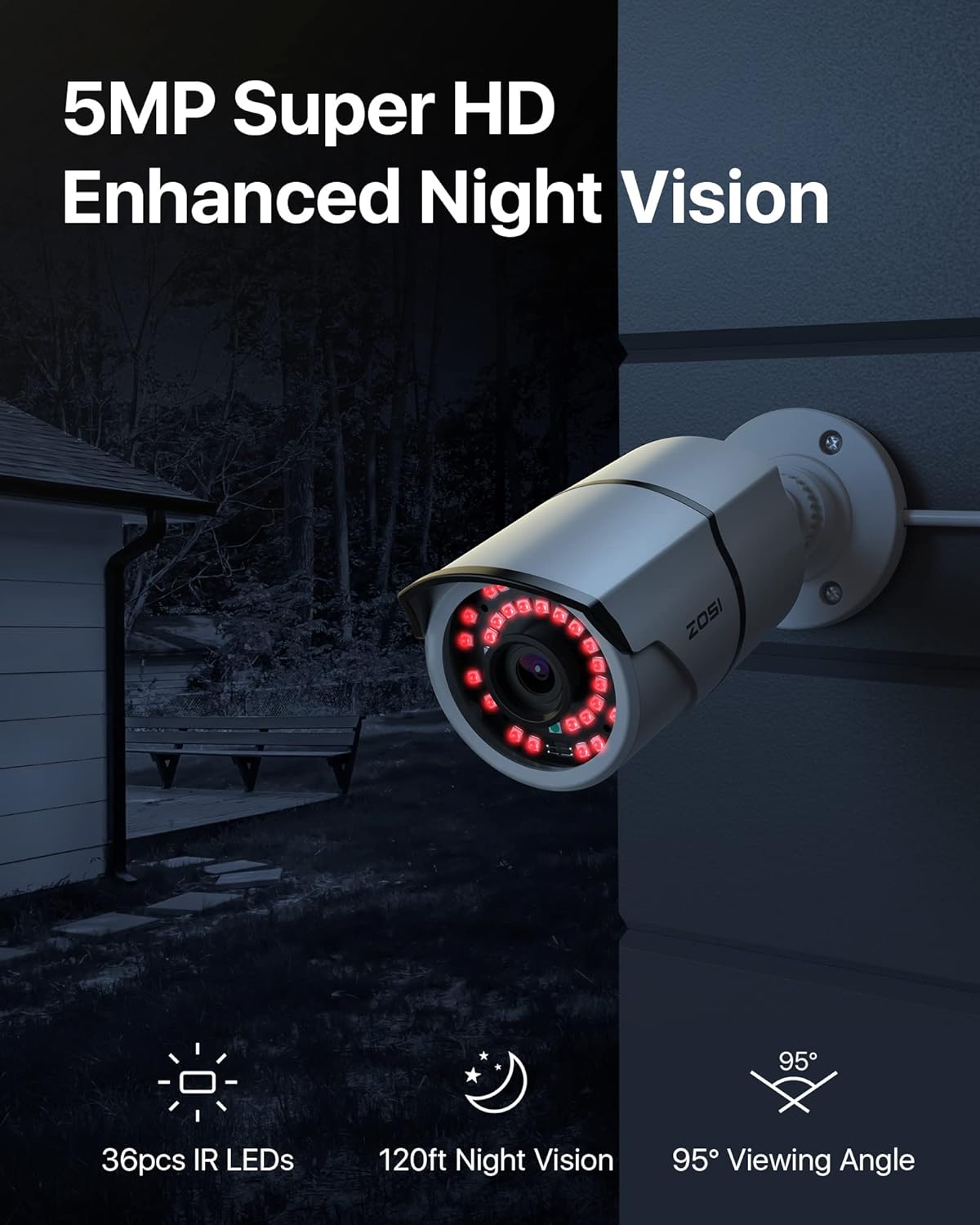 ZOSI 4K 16 Channel Security Camera System ,16 Channel 8MP NVR with Hard Drive 3TB and 10 x 5MP Surveillance Cameras Outdoor Indoor with 120ft Night Vision, Remote Access