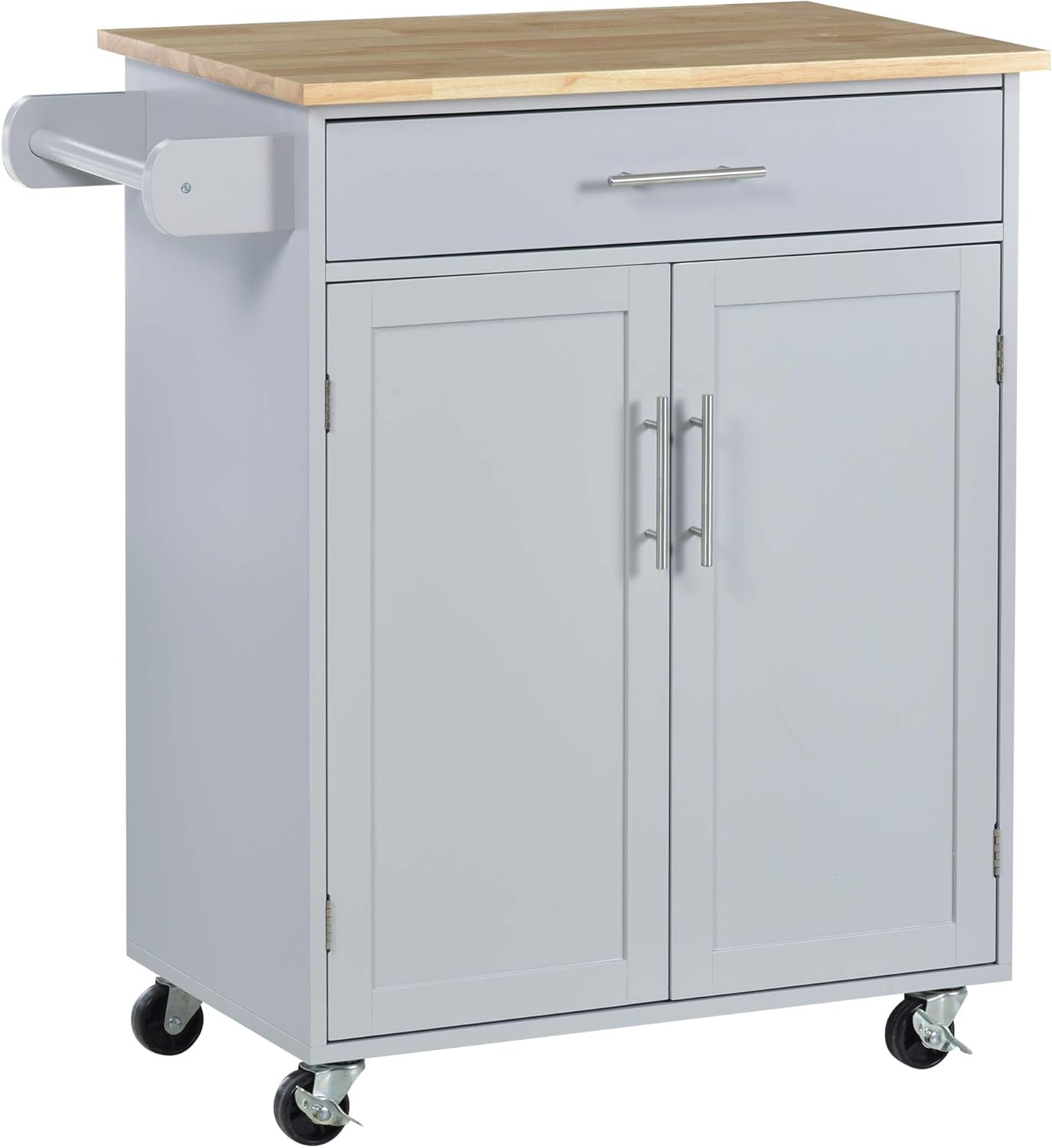 HOMCOM Kitchen Island Cart Rolling Trolley Cart with Drawer, Storage Cabinet & Towel Rack, Black