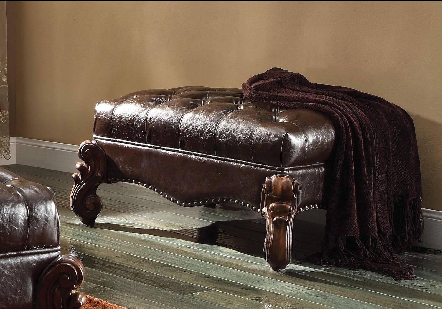 ACME Versailles 2-Tone Dark Brown Faux Leather Ottoman