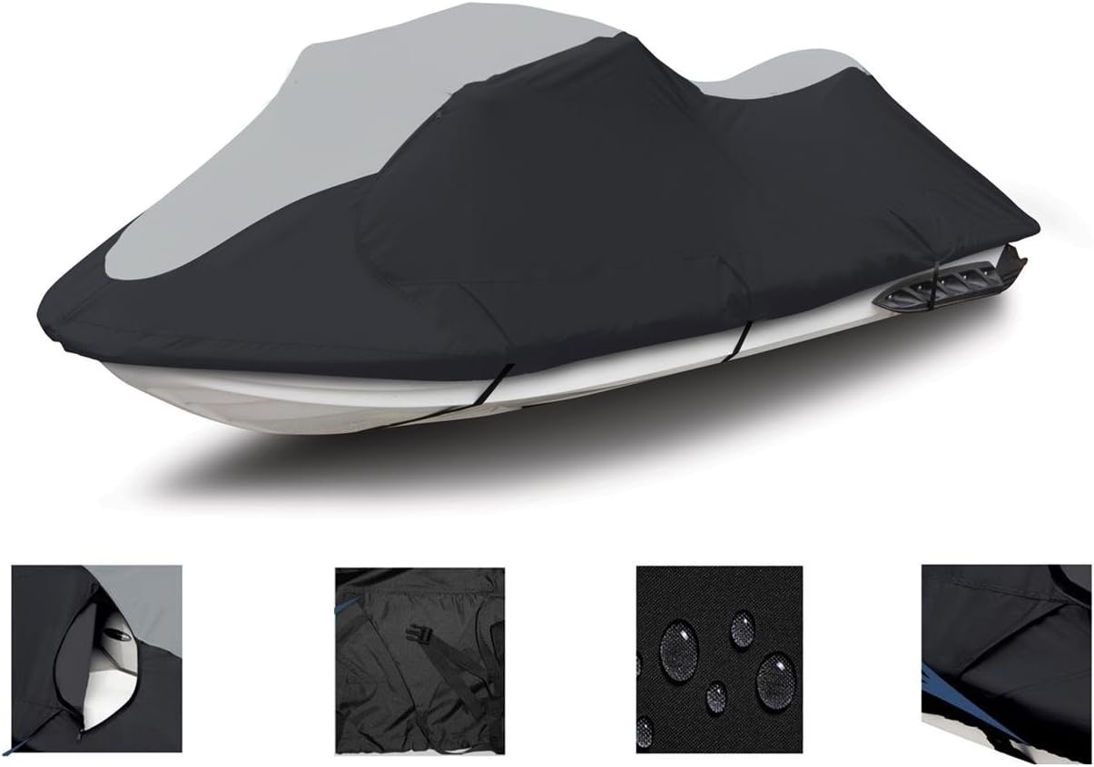 Super Heavy-Duty TOP of The LINE Jetski Cover Compatible for Yamaha Jet SKI GP800R Jet Ski PWC Trailerable Cover Black/Grey 2001-2005 2 Seater
