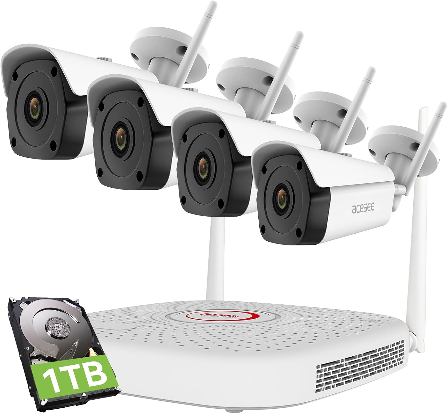 Acesee Security Camera System,Security Camera Outdoor with 1TB Hard Drive,4Pcs WiFi NVR Kits CCTV Surveillance Cameras Systems,IP Cameras for with Night Vision Weatherproof,Motion Detection