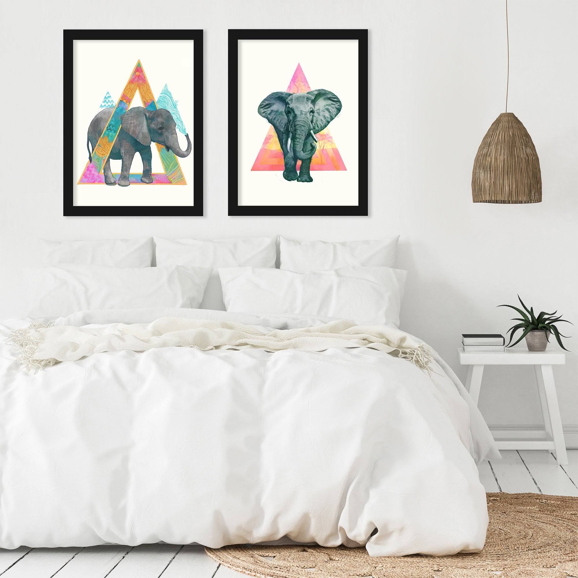 Elephant by Laura Graves - 2 Piece Black Framed Print Set - 16 x 20