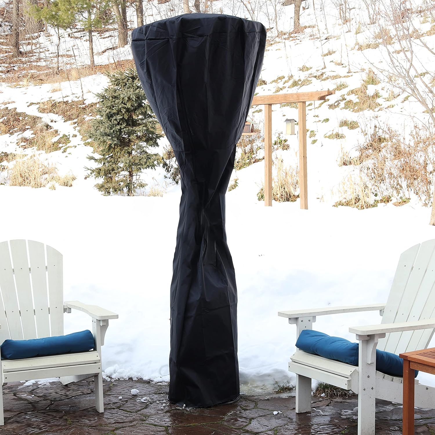 Sunnydaze Outdoor Patio Heater Cover - Black 210D PVC - Durable and Weather-Resistant - Features Top to Bottom Zipper Closure - For Use with Standup Propane Heaters - 7-Foot