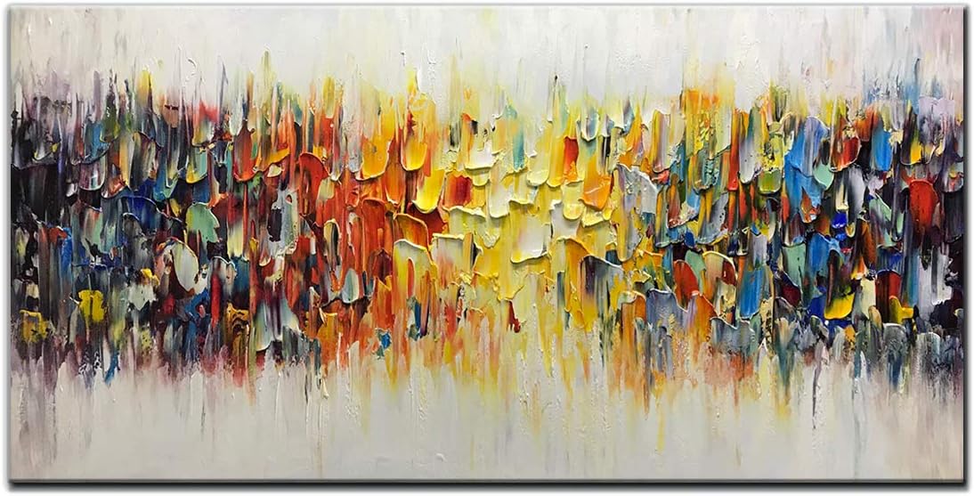 AMEI Art Paintings,24x48inch 3D Hand-Painted on Canvas Abstract Colorful Melody Oil Painting Modern Contemporary Artwork Oil Hand Paintings Stretched and Framed Ready to Hang for Living Room