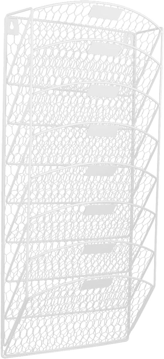 EasyPAG 10 Pockets Wall File Holder Hanging Mail Organizer Metal Chicken Wire Wall Mounted Document Magazine Rack for Home and Office,White Pack of 2