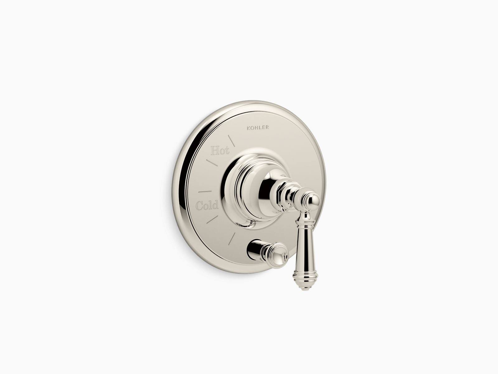 KOHLER K-T72768-4-SN Artifacts Rite-Temp Pressure-Balancing Valve Trim with Push-Button Diverter and Lever Handle, Vibrant Polis