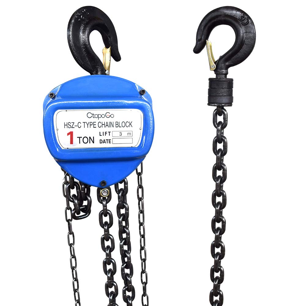 1 Ton 2200Lbs Capacity Manual Hand Engine Lever Block Chain Hoist Pulley Tackle Hoist Winch Lift W/Hook, 10FT Lift, Heavy Duty Alloy Steel, Red (1 Ton)