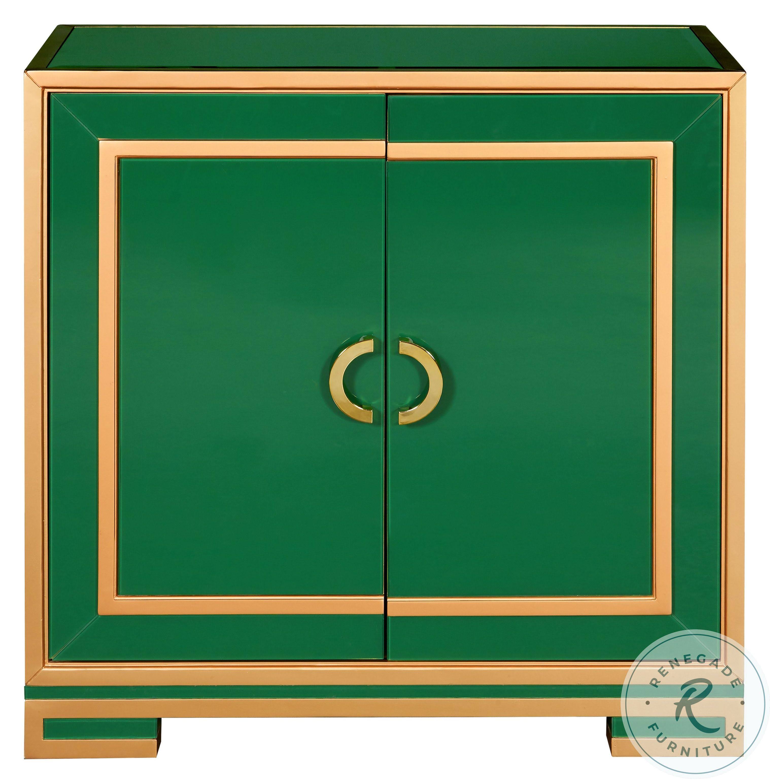D328-003 Green and Gold Two Door REVERSE Painted Glass Accent Chest