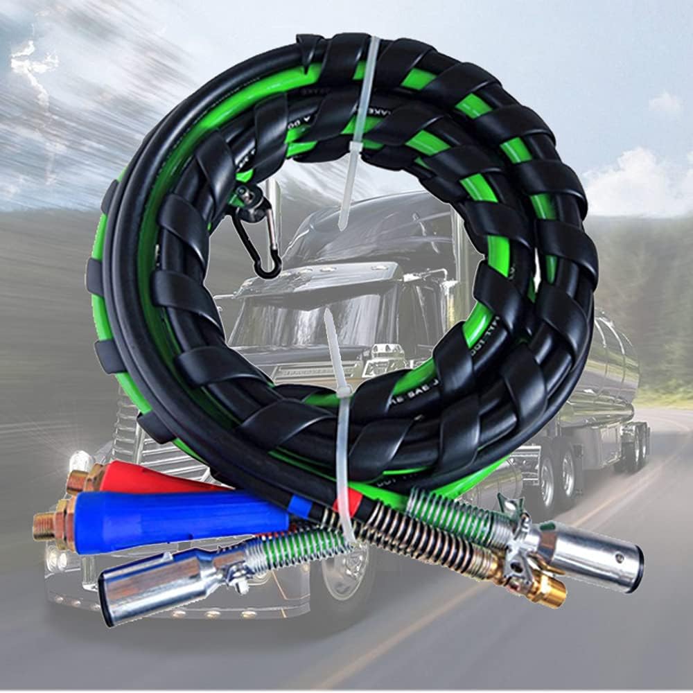Semitrailer Tractor 12 Ft 3-in-One Rubber Wrap Set Air Hose Electrical Cable Wrap 12' Air Line Hose for Semi Truck Tractor Trailer (3)