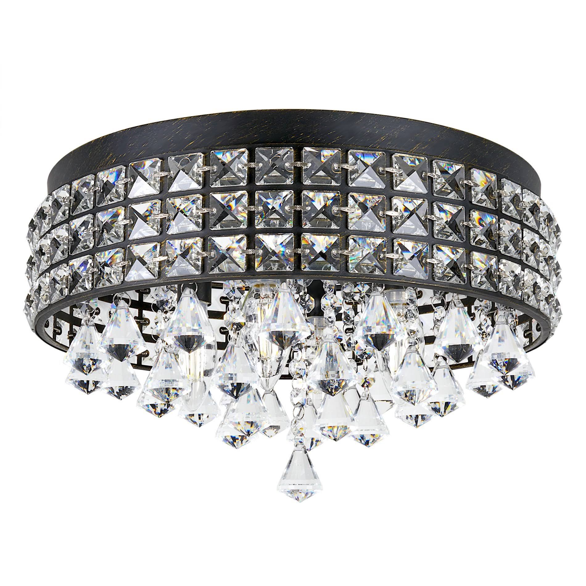 Revel Gemma 15 inch 4-Light Flush Mount Crystal Chandelier, Brushed Black Finish