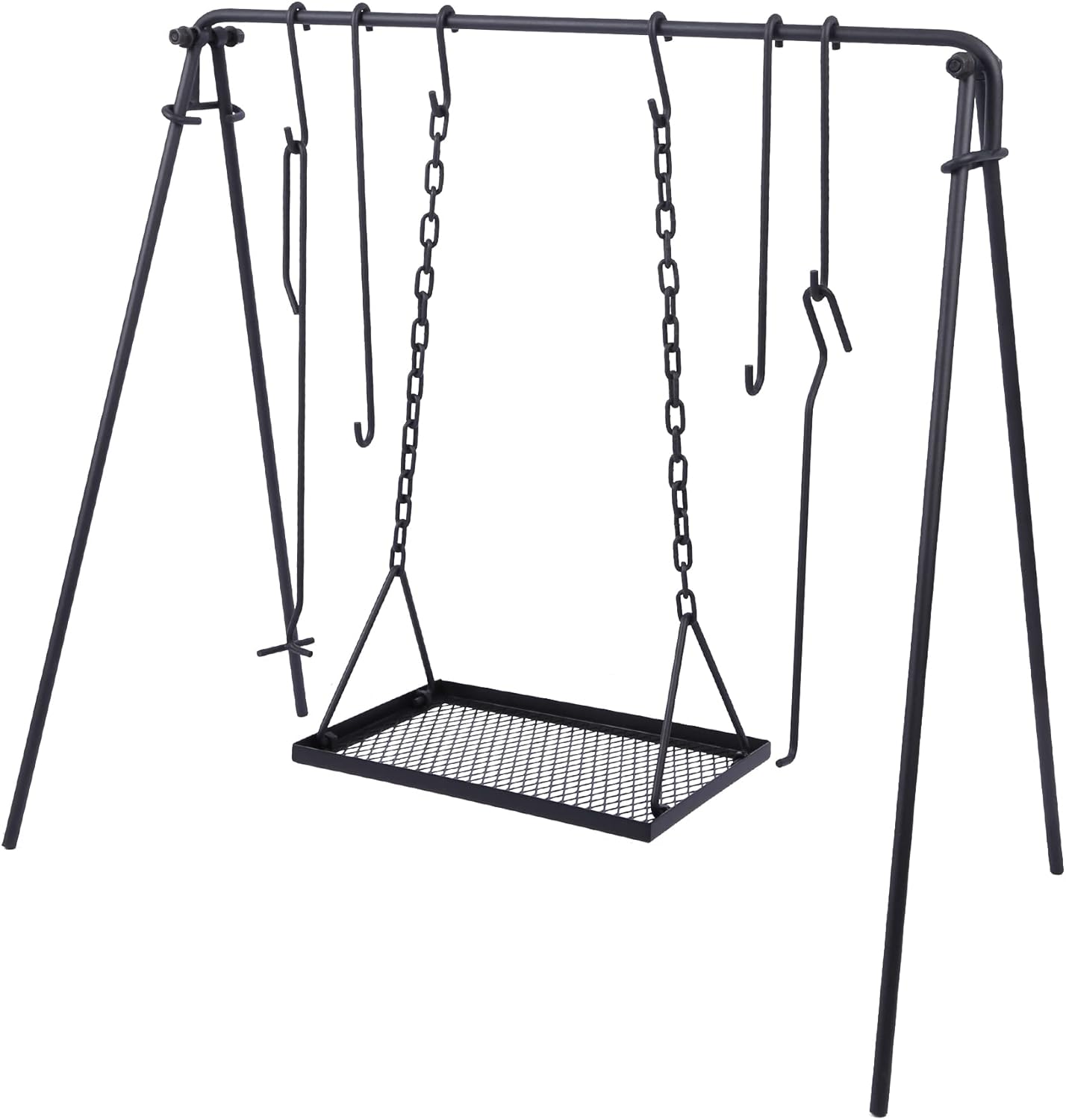 Lineslife Grill Swing Campfire Cooking Stand with Adjusatble Chains, Collapsible BBQ Grill with Hooks and Accessories for Outdoor Camping Cookware & Dutch Oven