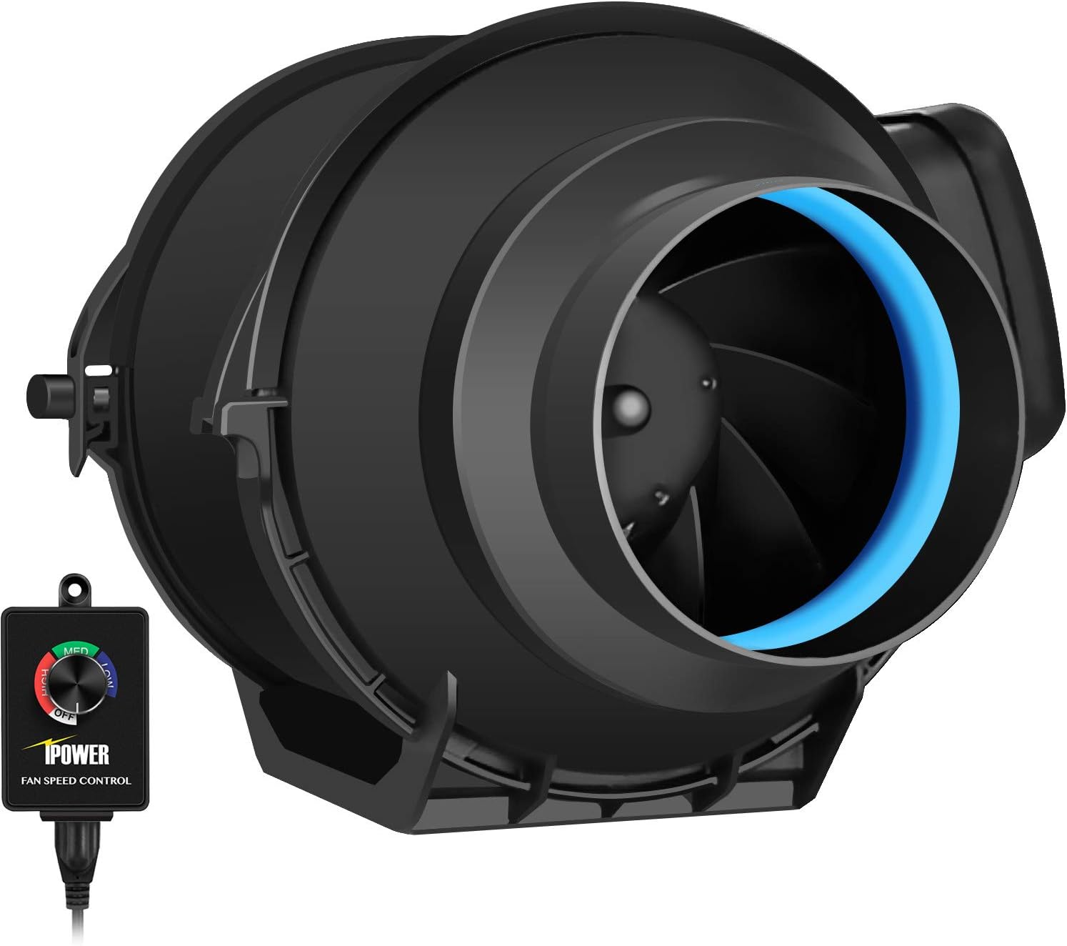 iPower GLFANXEXPSET4D8CHUMD 4 Inch 118 CFM Inline Fan Filter 8 Feet Ducting with Speed Controller and Temperature Humidity Monitor, Grow Tent Ventilation, 4