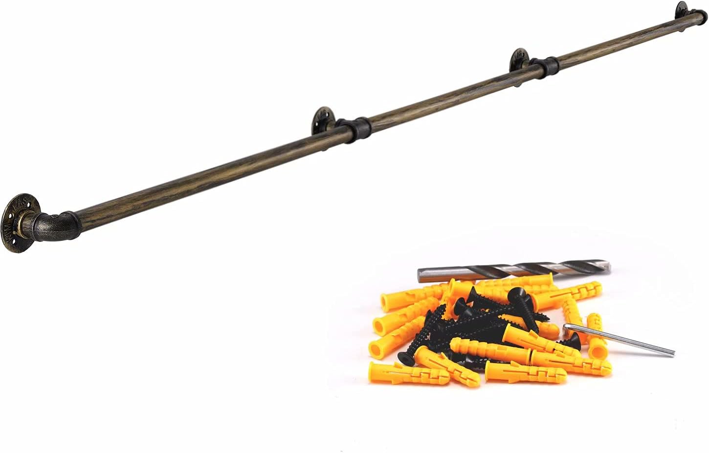 Unilive Metal Industrial Pipe Stair Handrail, 9FT Staircase Handrail, Galvanized Industrial Pipe Railing Indoor&Outdoor Pipe Stair Railing with Wall Mount Support, Round Corner (9 Feet, Matte Black)