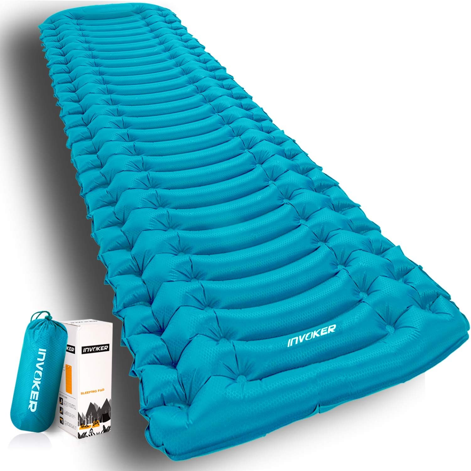INVOKER Ultralight Inflatable Camping Sleeping Pad - Mat with Built-in Foot Pump, Lightweight Compact Air Mattress, Best Sleeping Pads for Backpacking Travel Hiking Beach, Fully Inflate in 25s