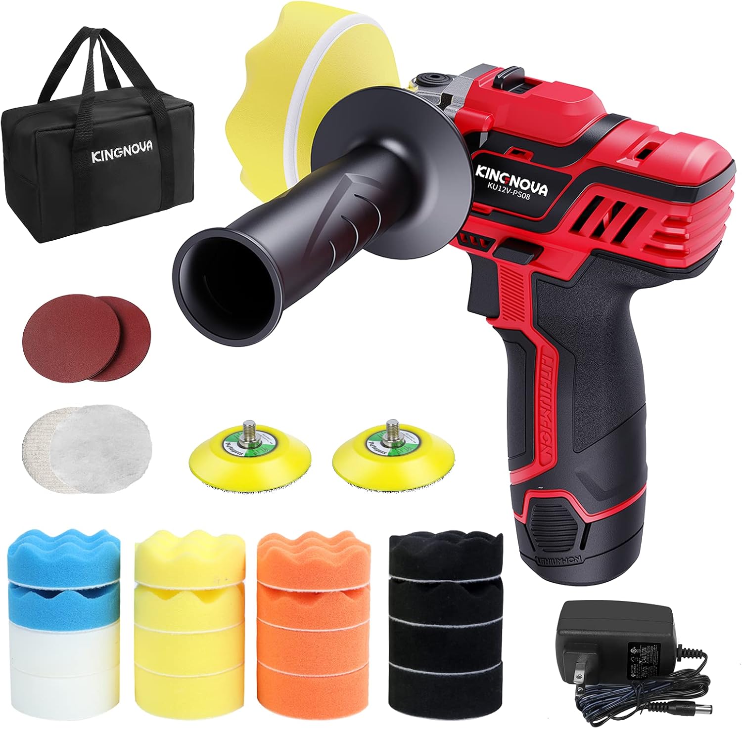 KINGNOVA 12V Cordless Buffer Polisher for Car, Variable Speed 2 in 1 Polisher Sander, 2.0Ah Battery & Fast Charger,0-2800/8300 RPM, Various Functions for Car Polishing/Waxing Decorations/Car Detailing Pack of 2