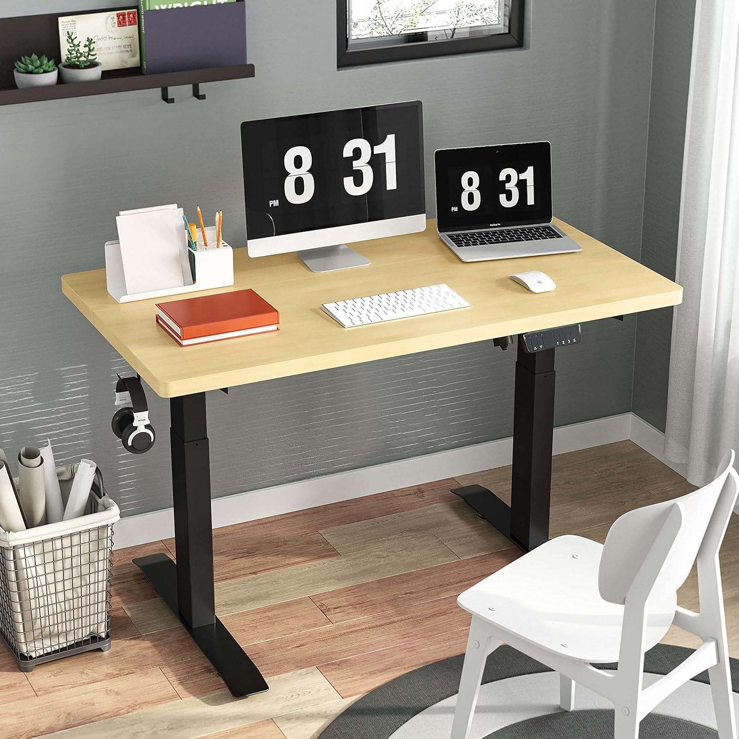 IYEE NATURE Electric Standing Desk with Splice Board, Stand Up Desk Adjustable Height for Home Office, 40×24 inch Sit Stand Desk - Black