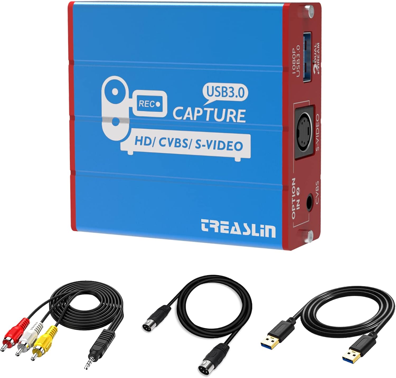 TreasLin Video Tape to Digital CVBS S-Video HDMI Capture Video Digital Format from VCR's, AV, RCA, 8mm Film Hi8 Tape Player Cassette Camcorder Mini Dv Old Music Player Pack of 2