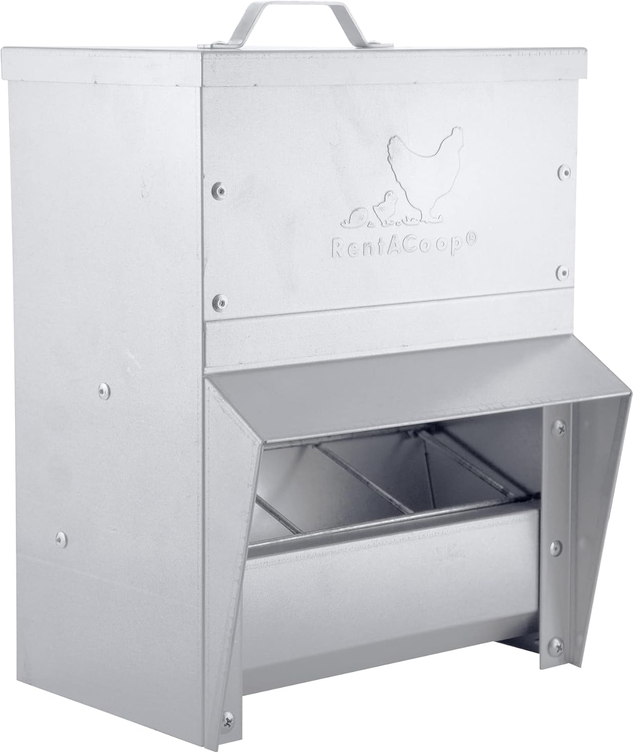 RentACoop 10lb Mounted Metallic Trough Poultry Feeder: Waterproof, Chickens/Ducks/Etc. Pack of 2