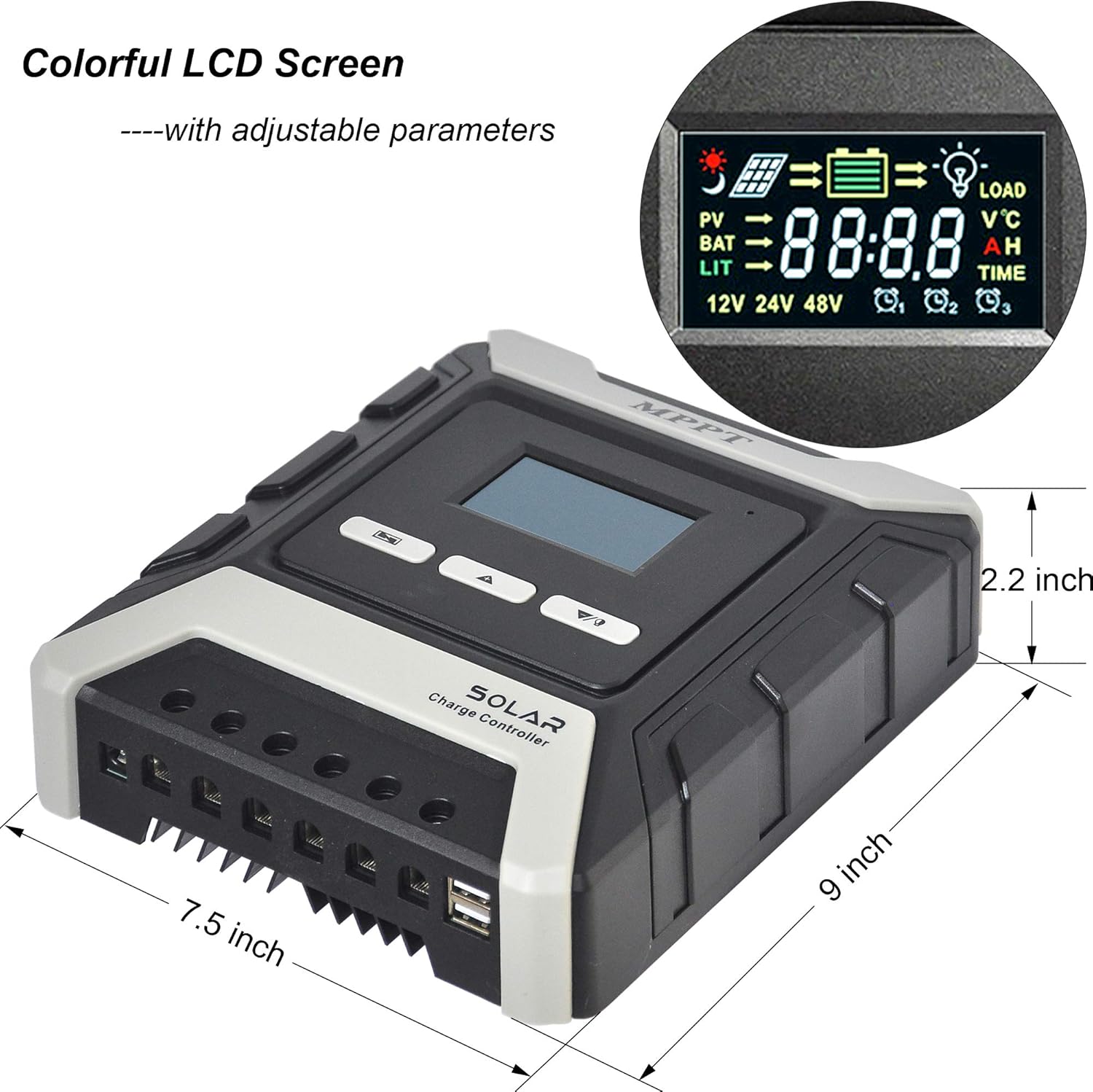 Pikasola 60amp MPPT Solar Charge Controller, Auto 48V 24V 12V Battery Regulator with Color LCD Display, Mppt Charge Controller for Solar Panels, Suit Lead-Acid & Lifepo4&Lithium Battery