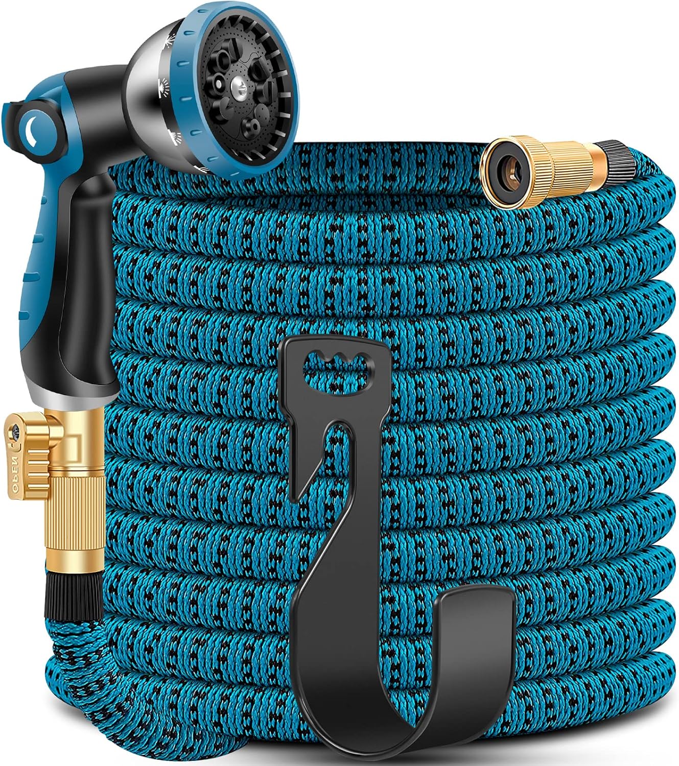 Velybrin 100ft Expandable Garden Hose, Flexible Water Hose with 10 Function Nozzle, 3/4 Solid Fitting, Lightweight, Retractable, Expanding Hose with Durable Layer, Garden Pipe for Watering and Washing