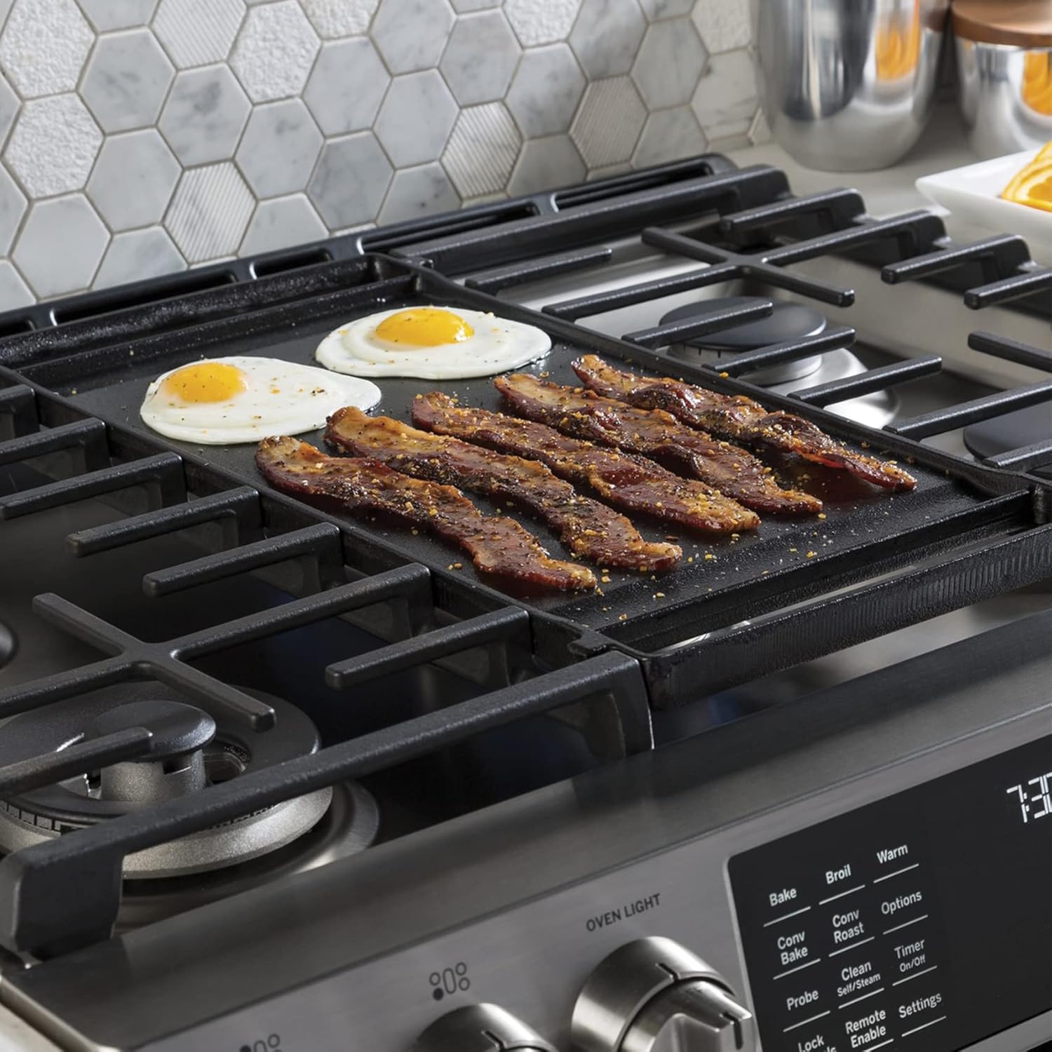 WB31X24998 WB31X24738 Griddle Replacement Parts For GE Stove Parts Top Griddle Plate General Electric Gas Range Parts Reversible Cast Iron Center Griddle Flat Top Pan 1 Pack Pack of 2