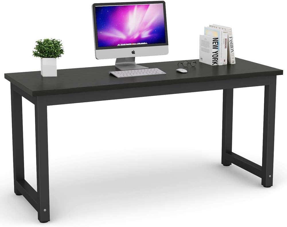 Tribesigns Computer Desk, 63 inch Large Office Desk Computer Table Study Writing Desk for Home Office, Walnut + Black Leg