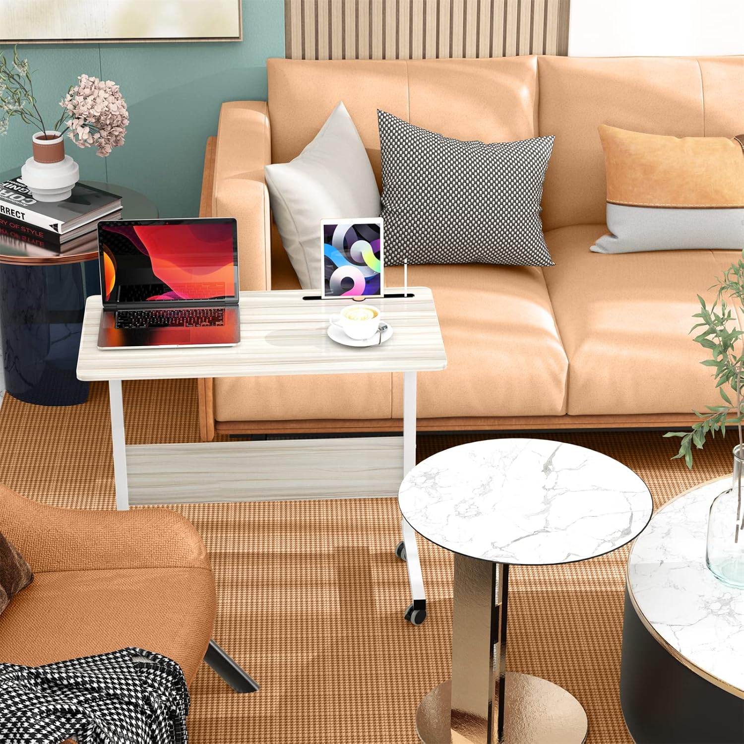 Computer Student Laptop Desk,Sit Stand Desk,Couch Table，Adjustable Work Stand Mobile Side Desk, Portable Workstation Student Desk Small Snack Table Pack of 2