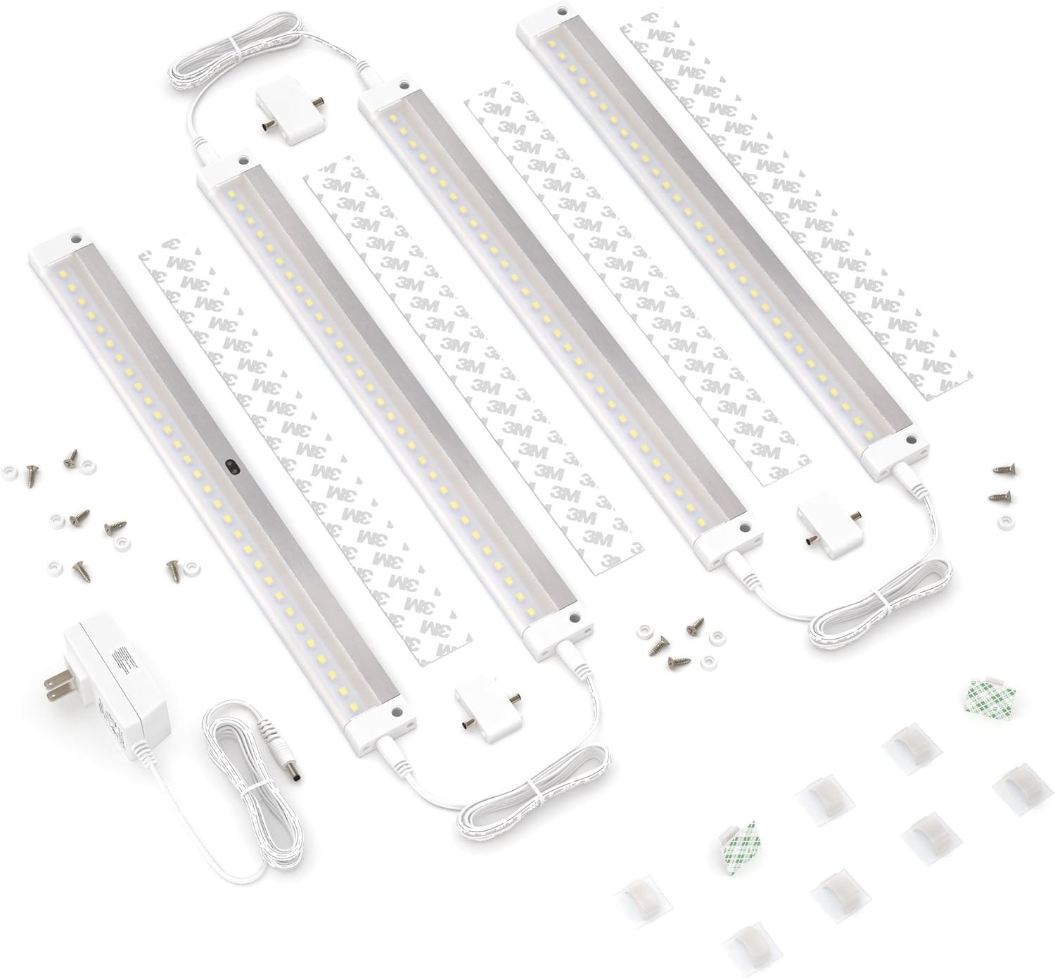 EShine White Finish 4 Panels 12 Inch LED Dimmable Under Cabinet Lighting Kit, Hand Wave Activated - Touchless Dimming Control, Warm White (3000K)