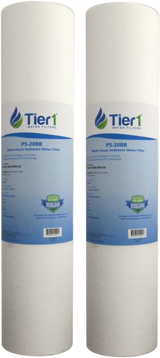 Tier1 5 Micron 20 x 4.5 Spun Wound Polypropylene Whole House Water Filter, Compatible with Pentek DGD-5005-20, 155358-43, SDC-45-2005, 2 Pack
