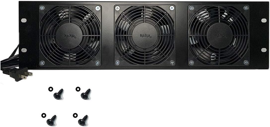Kutatek Rack Mount Fan Panel 3U, Intake Airflow, for Cooling AV, Home Theater, Network 19&rdquo; Racks