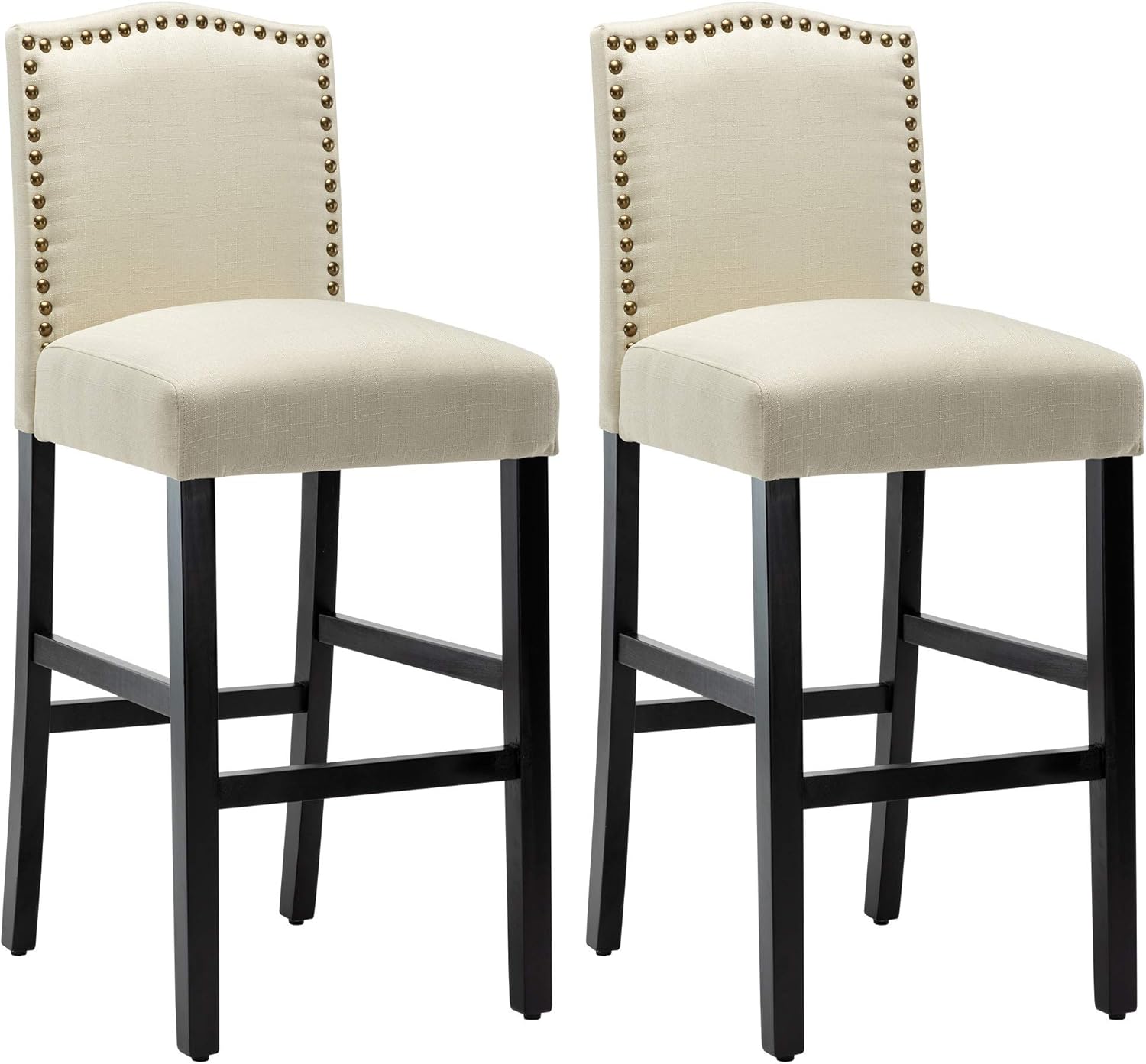 LSSPAID 29.5 inches Fabric Backed Bar Stools Set of 2, Fabric Counter Backed Bar Stools, Nailhead Barstools with Solid Wood Legs, Gray