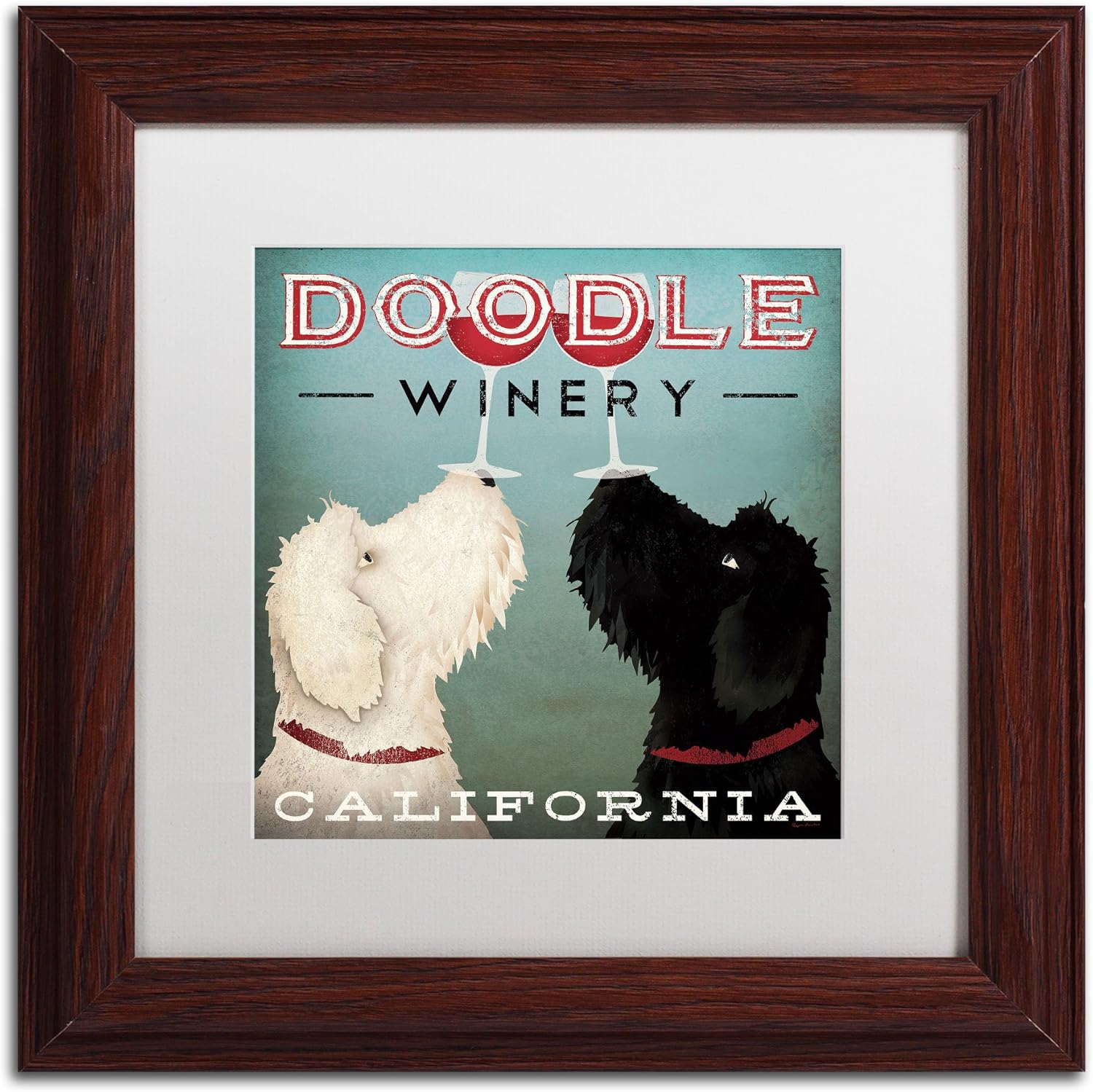 Doodle Wine Artwork by Ryan Fowler Wood Frame, 11 by 11-Inch, White Matte Pack of 2