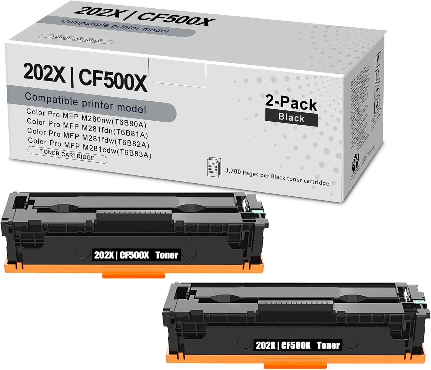 2 Pack Black Compatible 202X | CF500X Toner Cartridge Replacement for HP Color Pro MFP M280nw M281fdn M281fdw M281cdw M254nw Printer Toner Cartridge.