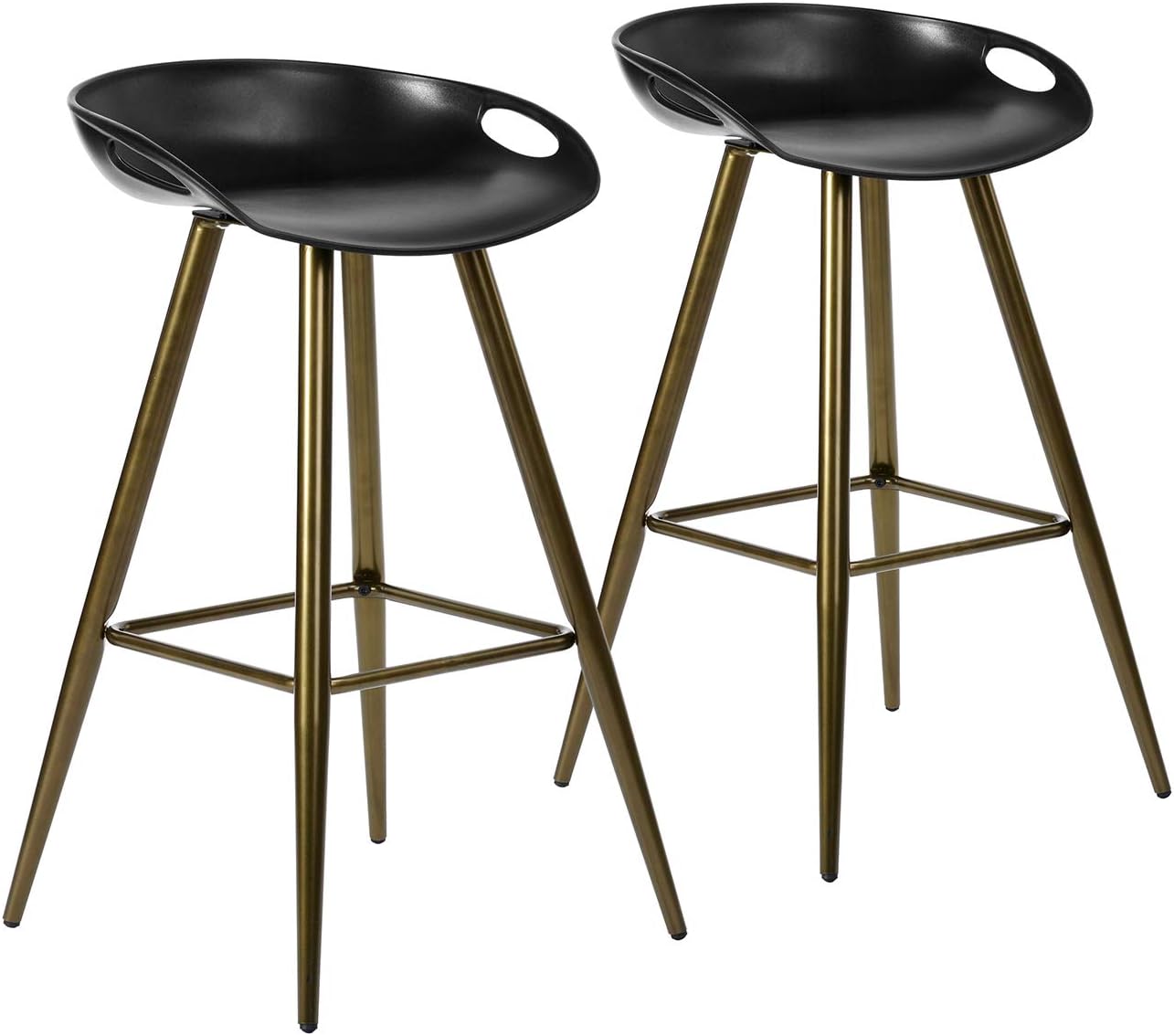 Set of 2 Bar Stools, 32.3-inch Simple Modern Style High Counter Stool with Low Backrest & Footrest & Metal Legs & PP Seat, Portable Barstools for Kitchen Island Patio Balcony, White & Bronze