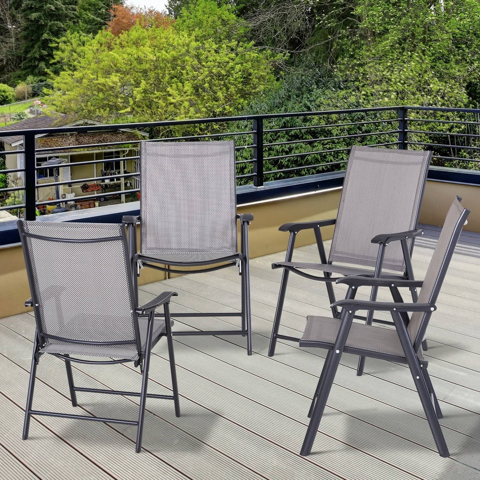 Outsunny Folding Outdoor Patio Chairs Set of 4 Stackable Portable for Deck, Garden, Camping and Travel