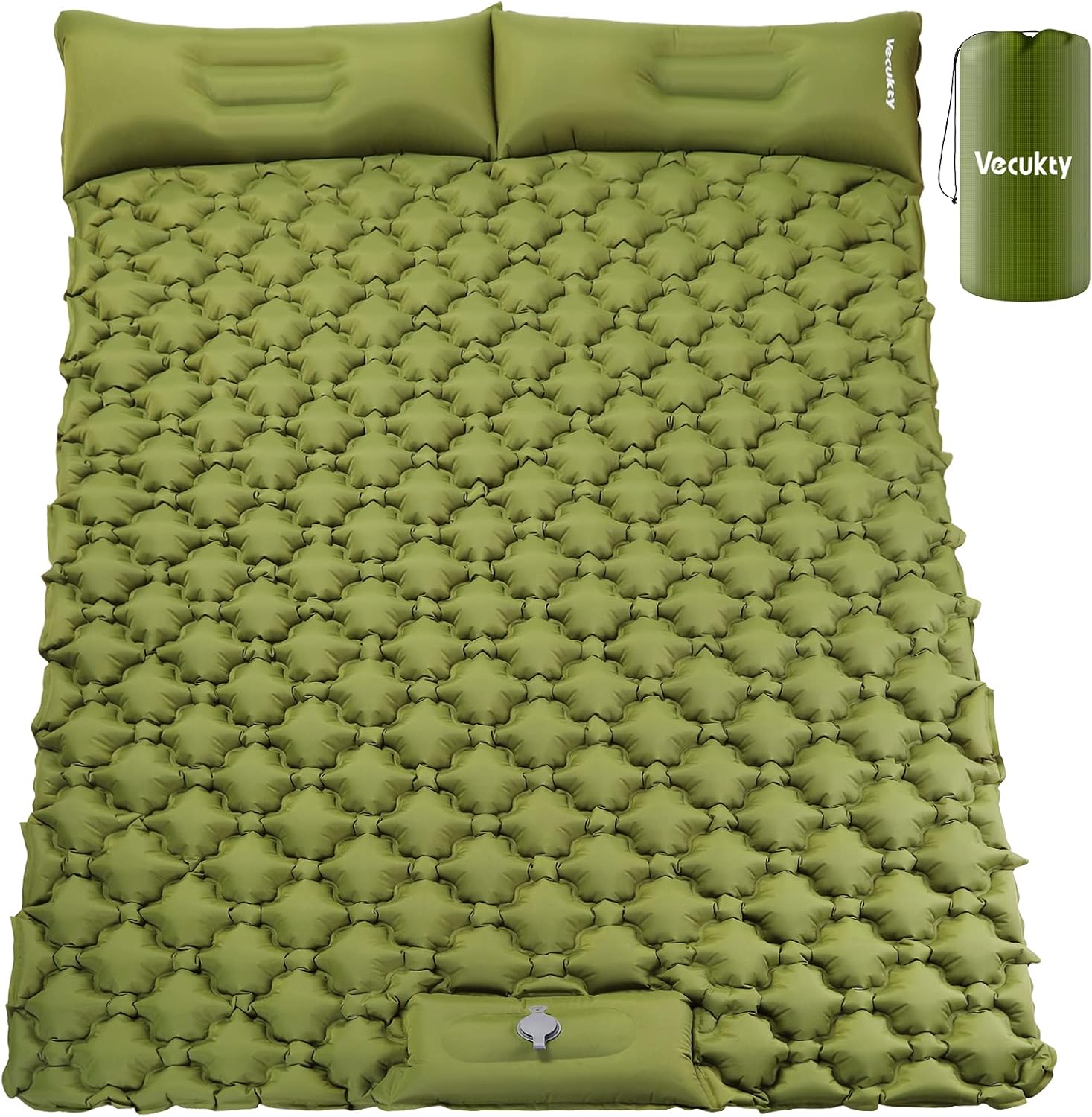VECUKTY Double Camping Sleeping Pad, Upgraded Foot Press Inflatable Camping Pads with Pillow Waterproof Comfy Air Mattresses for Tents Hiking Traveling Backpacking Beach
