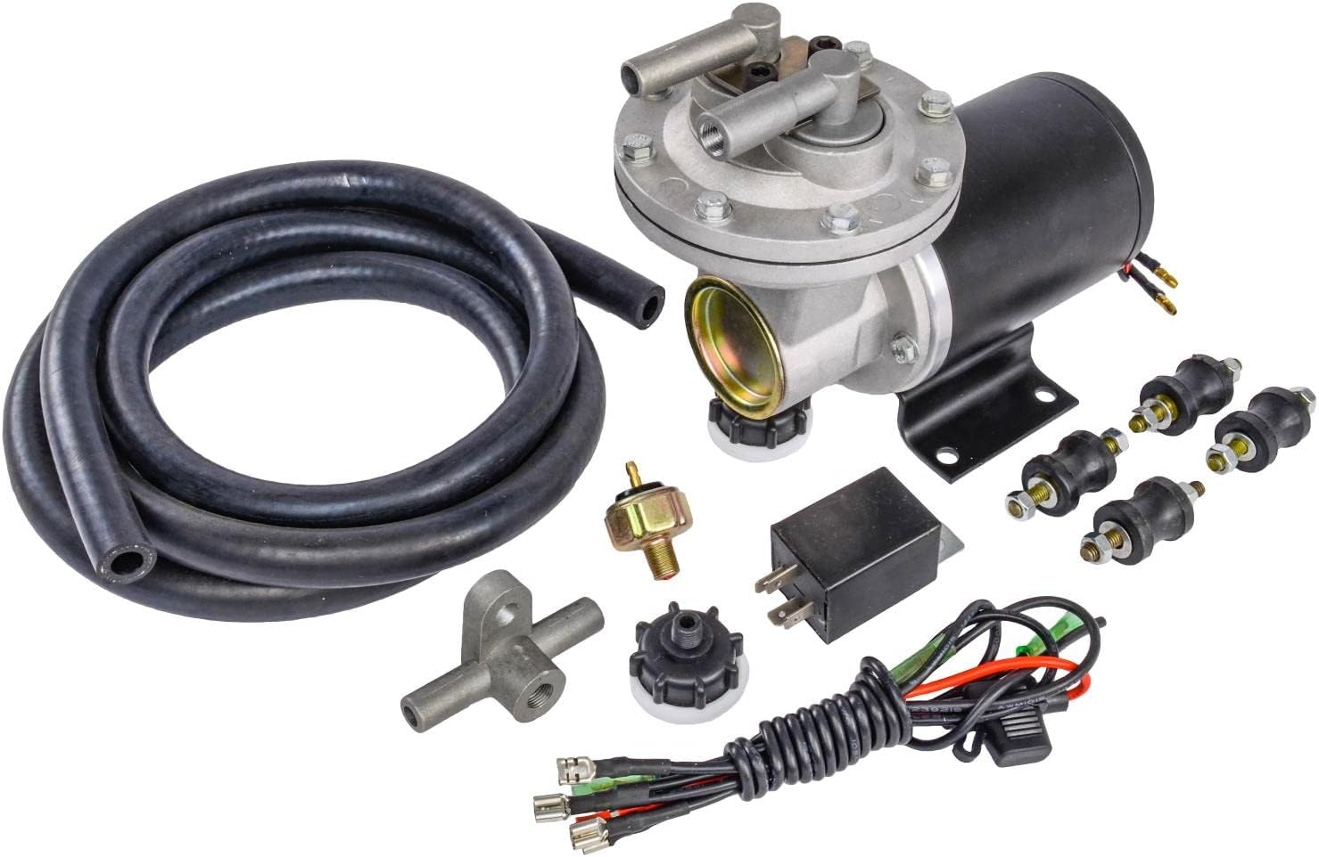 JEGS Electric Vacuum Pump Kit | Provides Between 18&rdquo; - 22&rdquo; Hg of Vacuum | Includes Vacuum Pump, Hose, Switch & Pigtail, Vibration Isolators, 10 Amp Fuse, 12 Volt DC / 84 Watt Relay, and Hardware